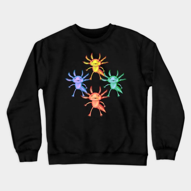 Axolotl Quartet Crewneck Sweatshirt by okpinsArtDesign